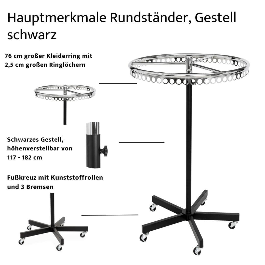 Höhenverstellbarer Rundständer, 76 cm Durchmesser, Gestell schwarz