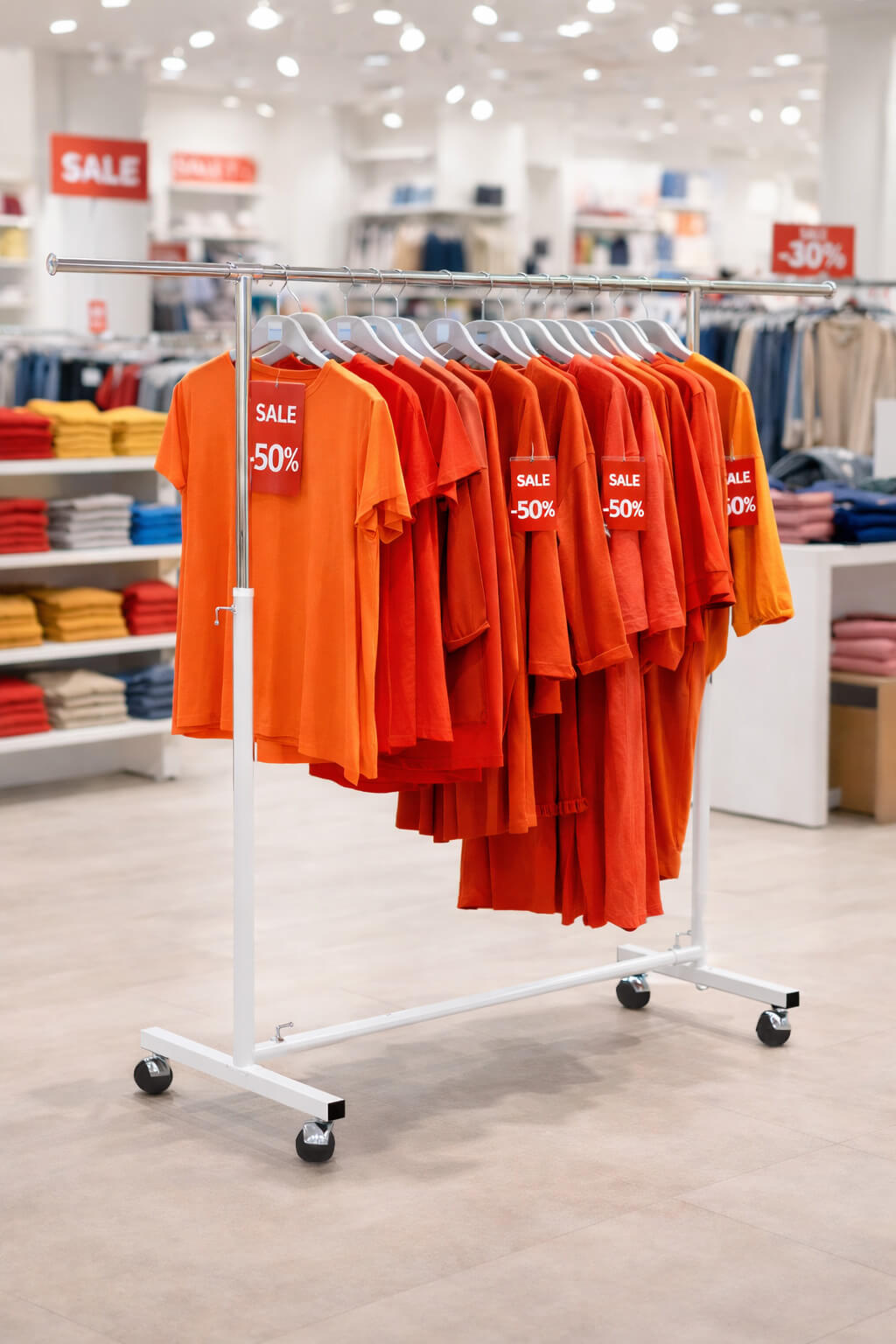 Höhenverstellbarer Rollständer mit weißem Gestell