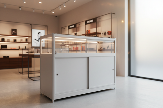 Thekenvitrine mit LED-Beleuchtung 1/3 Glas + 2/3 Holz