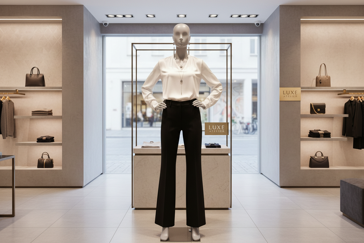 Penther Damen-Schaufensterpuppe athletische Figur, Hände auf den Hüften, magnetische Armhalterung