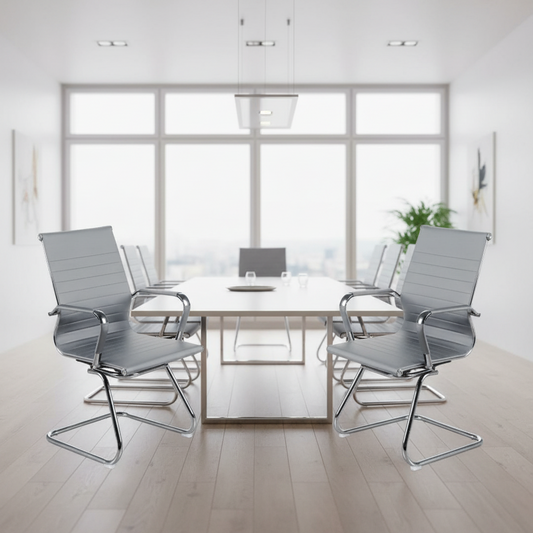 Besucherstuhl Freischwinger Kunstleder chrom, grau, 2er Set