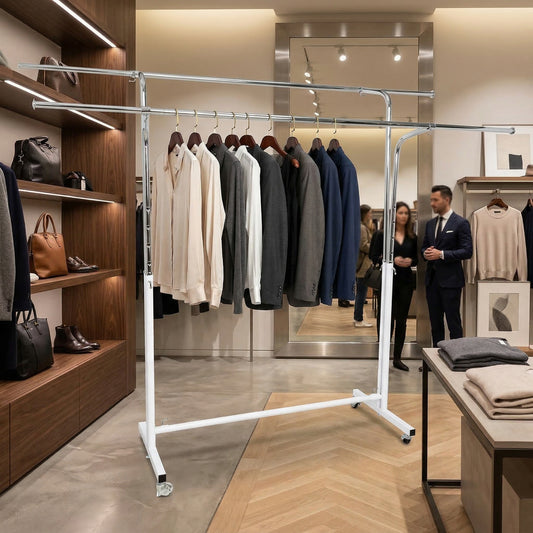 Höhenverstellbarer Barrenständer mit weißem Gestell