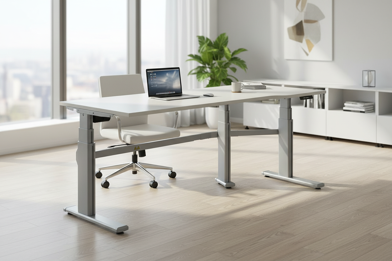 Höhenverstellbarer Eckschreibtisch 135 Grad, Aluminium Tischgestell