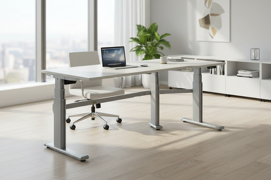 Höhenverstellbarer Eckschreibtisch 135 Grad, Aluminium Tischgestell