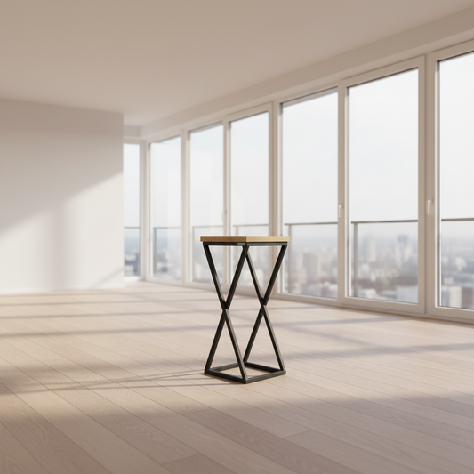 Dekoständer 50 cm massive Eiche hellgrau, Gedrehte Streben-Variante