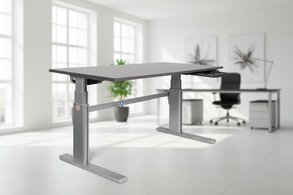 Höhenverstellbarer Schreibtisch / Arbeitstisch mit Alu-Tischgestell