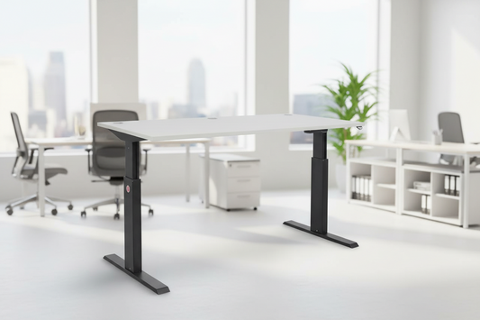 Schreibtisch höhenverstellbar von 72,5 - 118,5 cm mit schwarzem Gestell