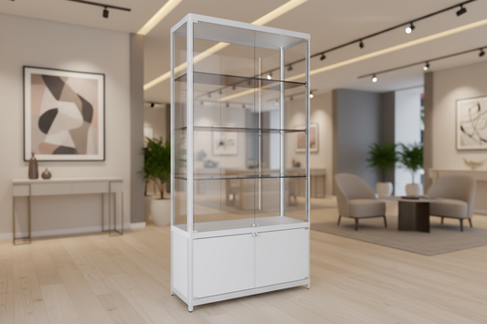 Glasvitrine mit Unterschrank, Silber, LED-Beleuchtung